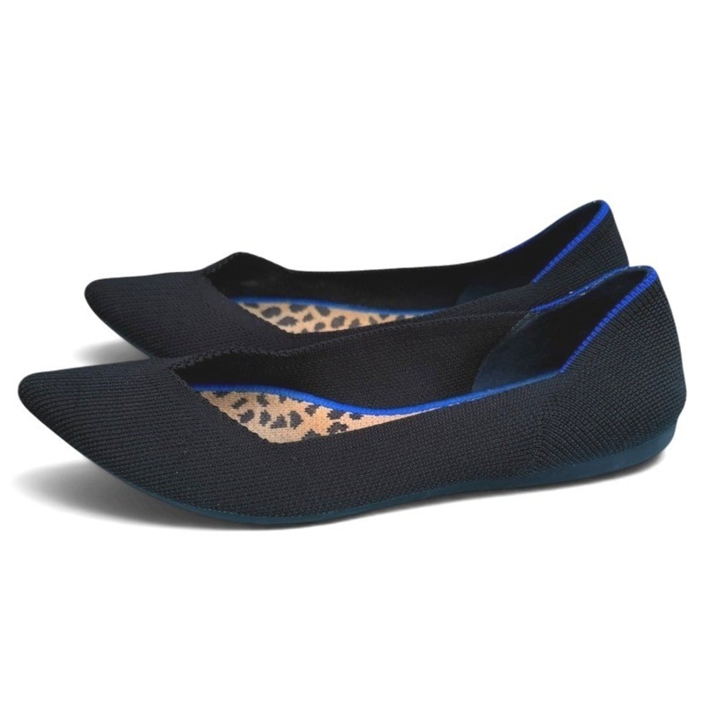 Rothy's Flats Women 7 Black The Point Leopard Insole Sustainable Knit Shoes - Picture 7 of 8